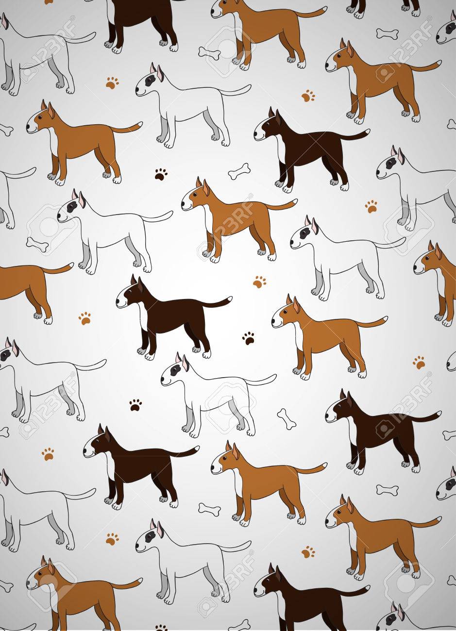Awesome Greeting Card With Cute Cartoon Dogs Breed Bullterier