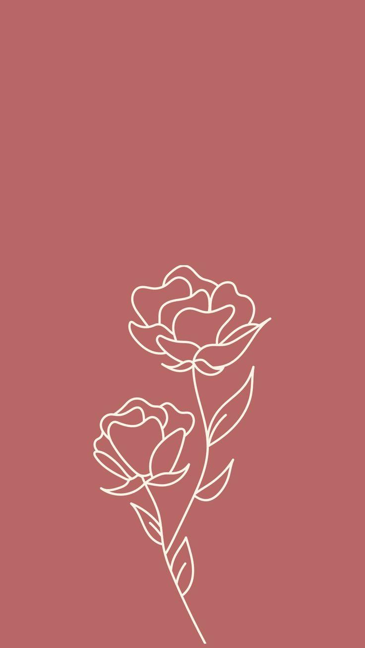 Wallpaper Simple iPhone Rose Line Art Abstract