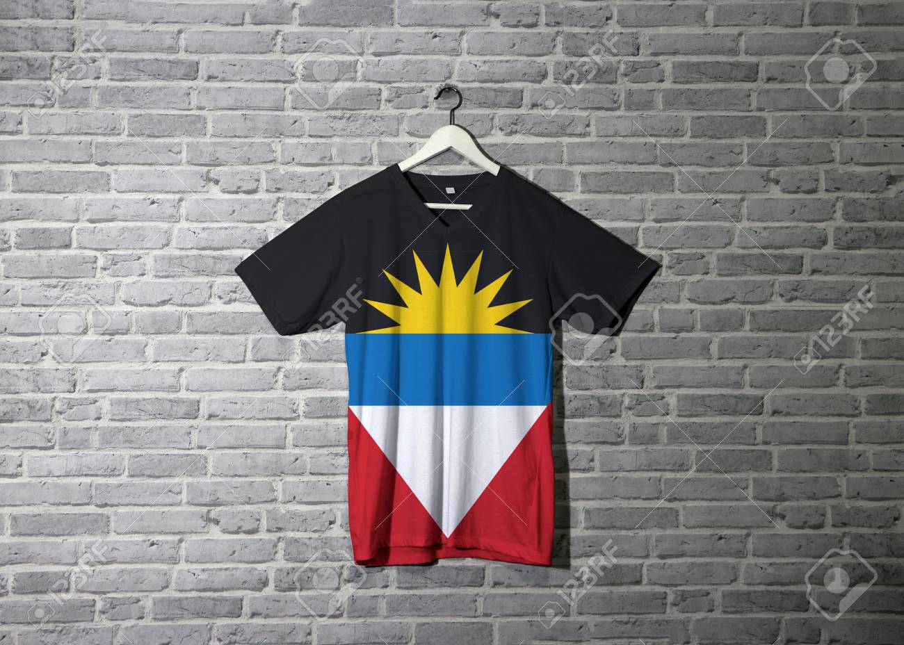 Antigua And Barbuda Flag On Shirt Hanging The Wall With