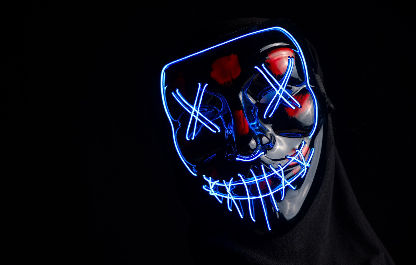 Wallpaper Light Neon Mask Black Background Image