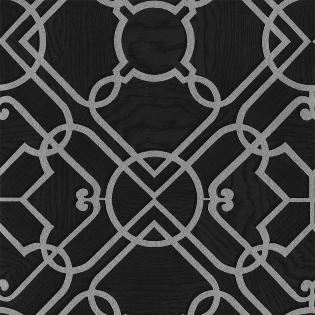 Ironwork Damask Wallpaper Black Grey Swatch Contemporary