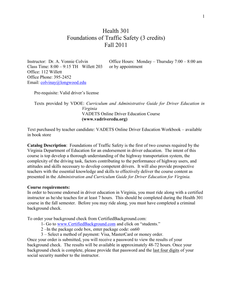 Driver Education Background Longwood University