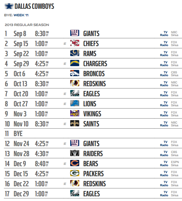 Dallas Cowboys Nfl Schedule The Boys Are Back