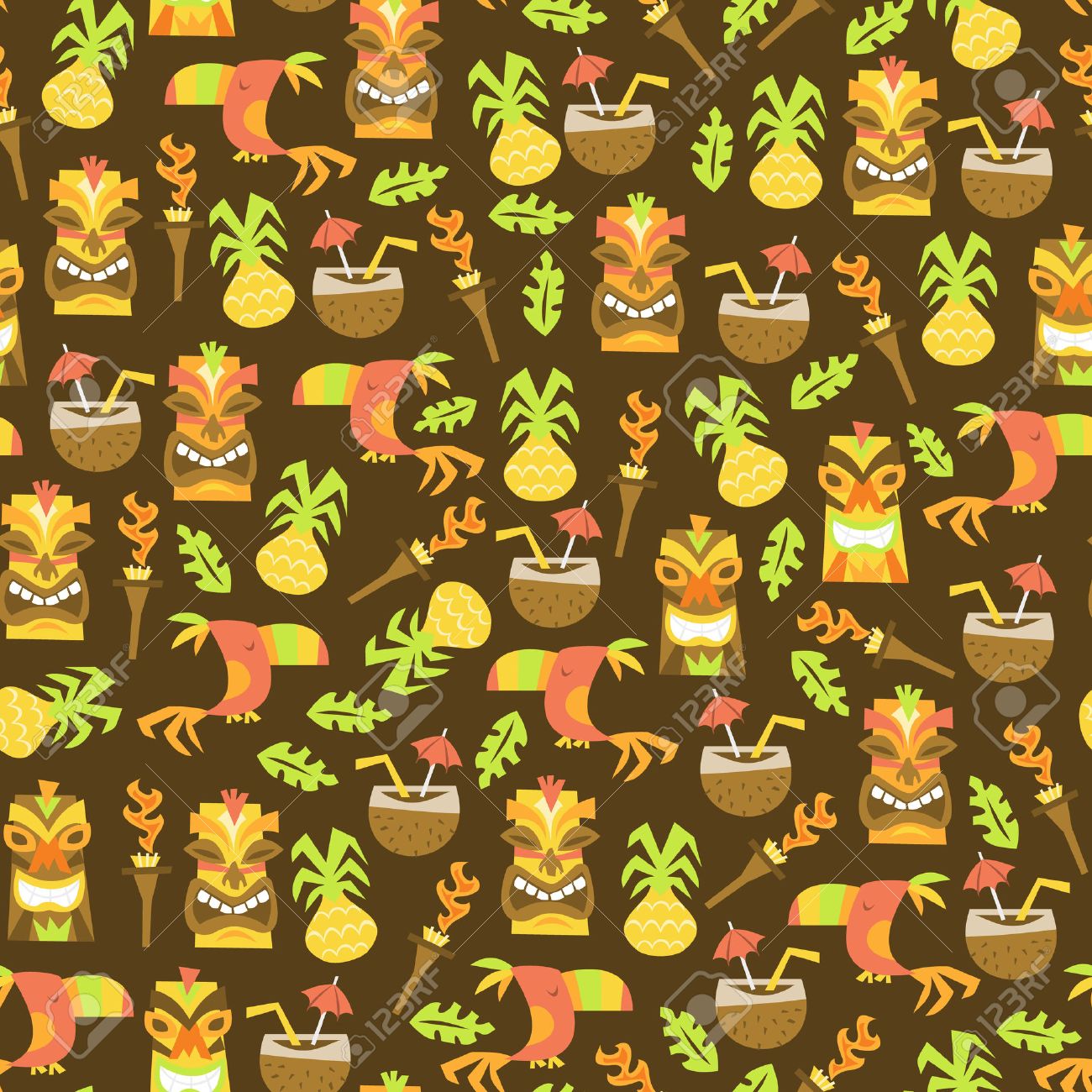 A Vector Illustration Of Tiki Luau Seamless Pattern Background
