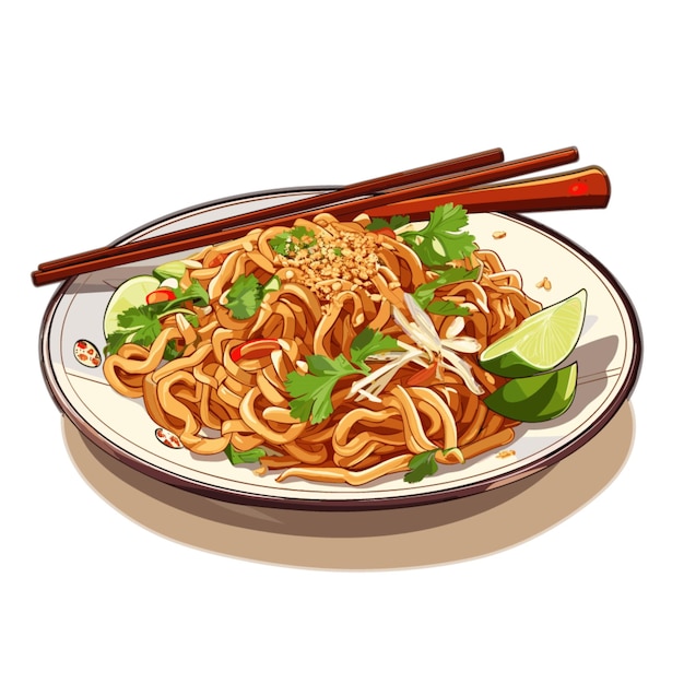Pad Thai Vector On White Background Wallpaper
