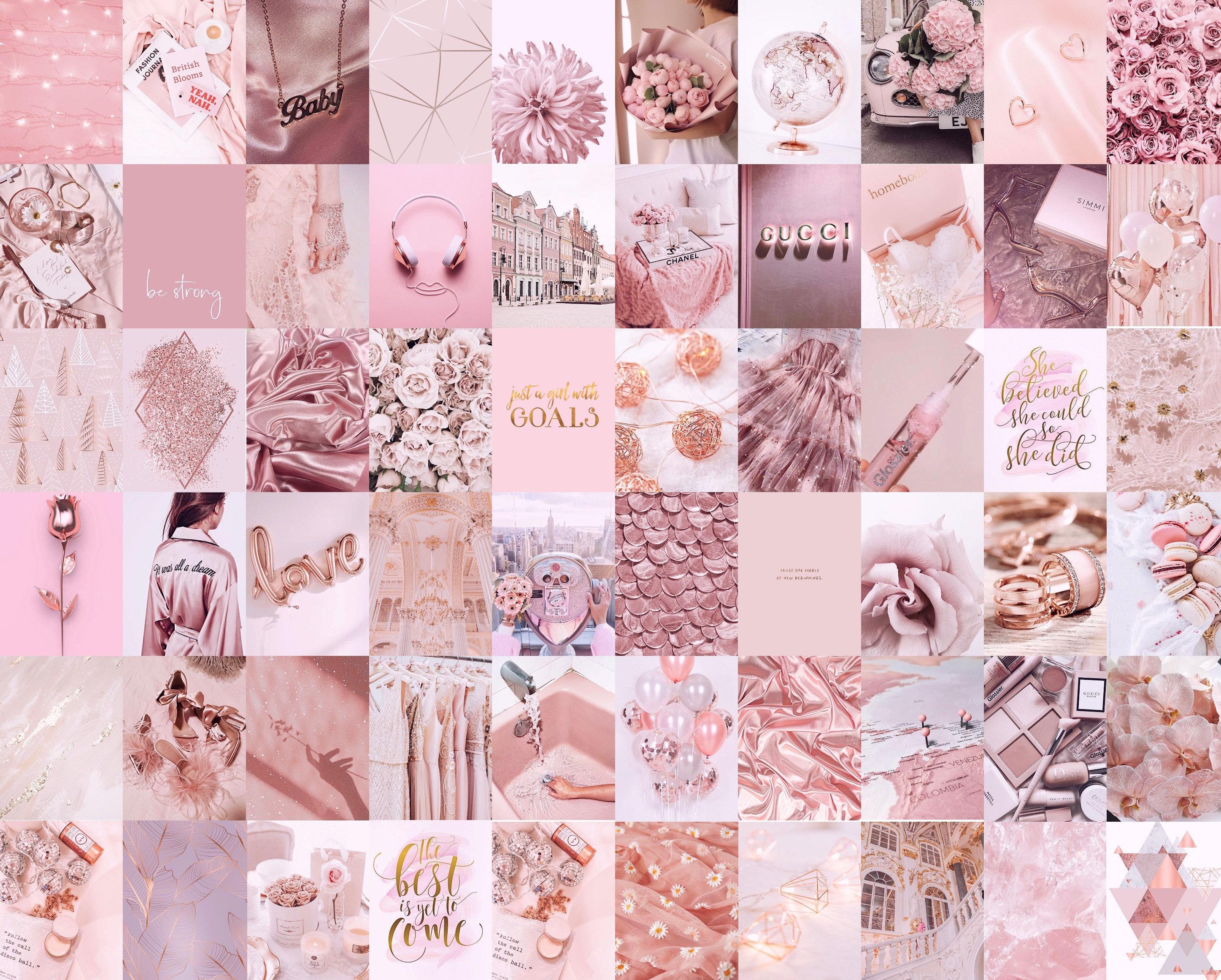 Photo Wall Collage Kit Rose Gold Dusty Pink Aesthetic Set