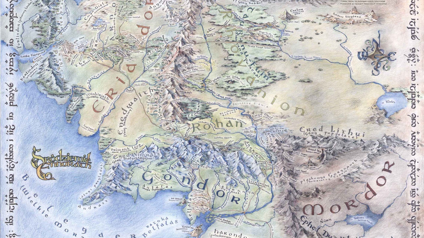 Large Detailed Map Of Middle Earth Desktop Wallpaper