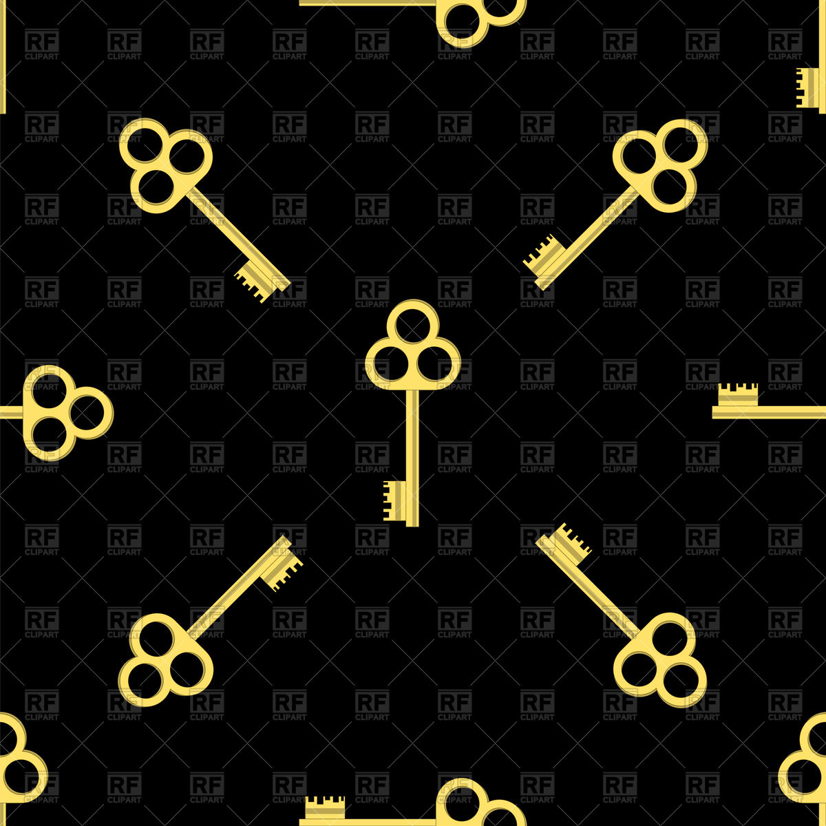 Seamless Yellow Old Keys On Black Background Vector Image Of