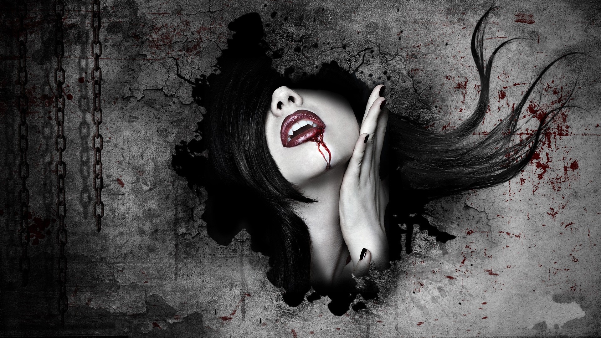 Women Vampires Blood Face Wallpaper