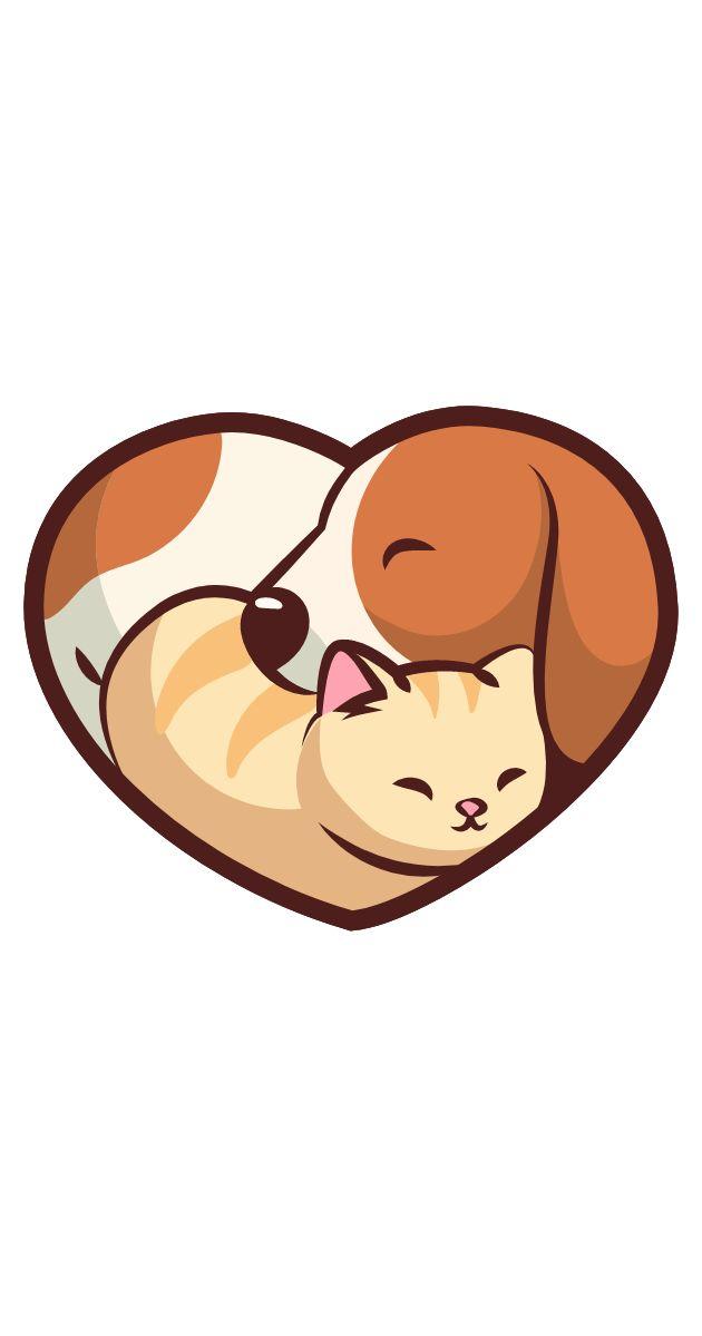 Dog And Cat Heart Pet Logo Design Drawing Paw