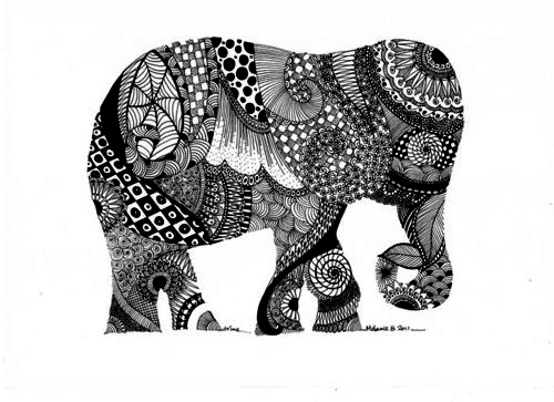 Boho Art Cute Black Elephant