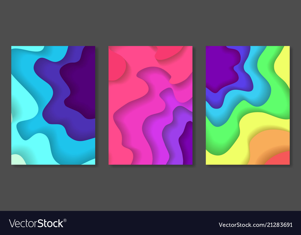 Set Of Abstract Multicolor Paper Cut Background Vector Image