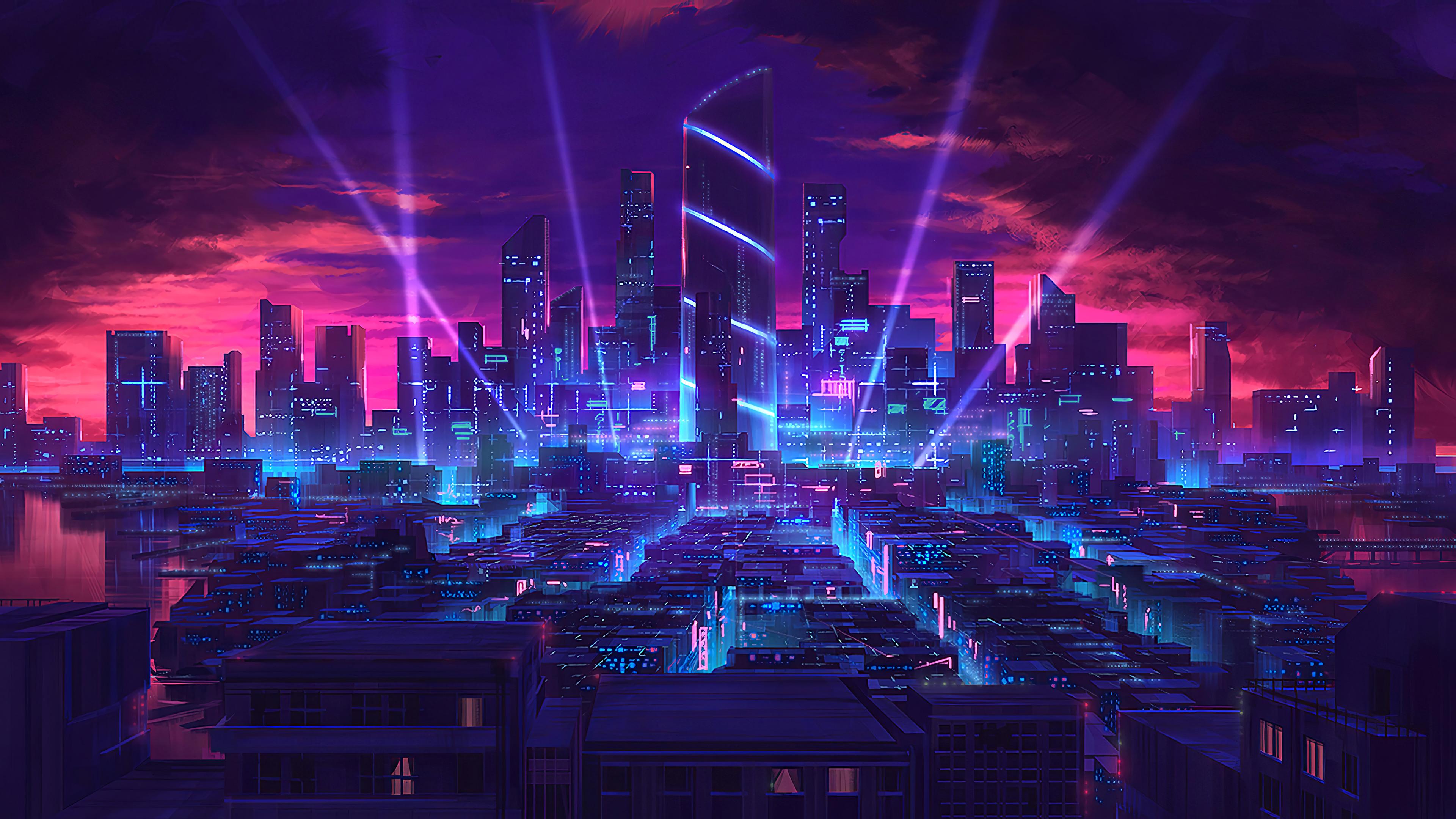 Anime Girl Art Train Night City Wallpaper iPhone Phone 4K #1470f