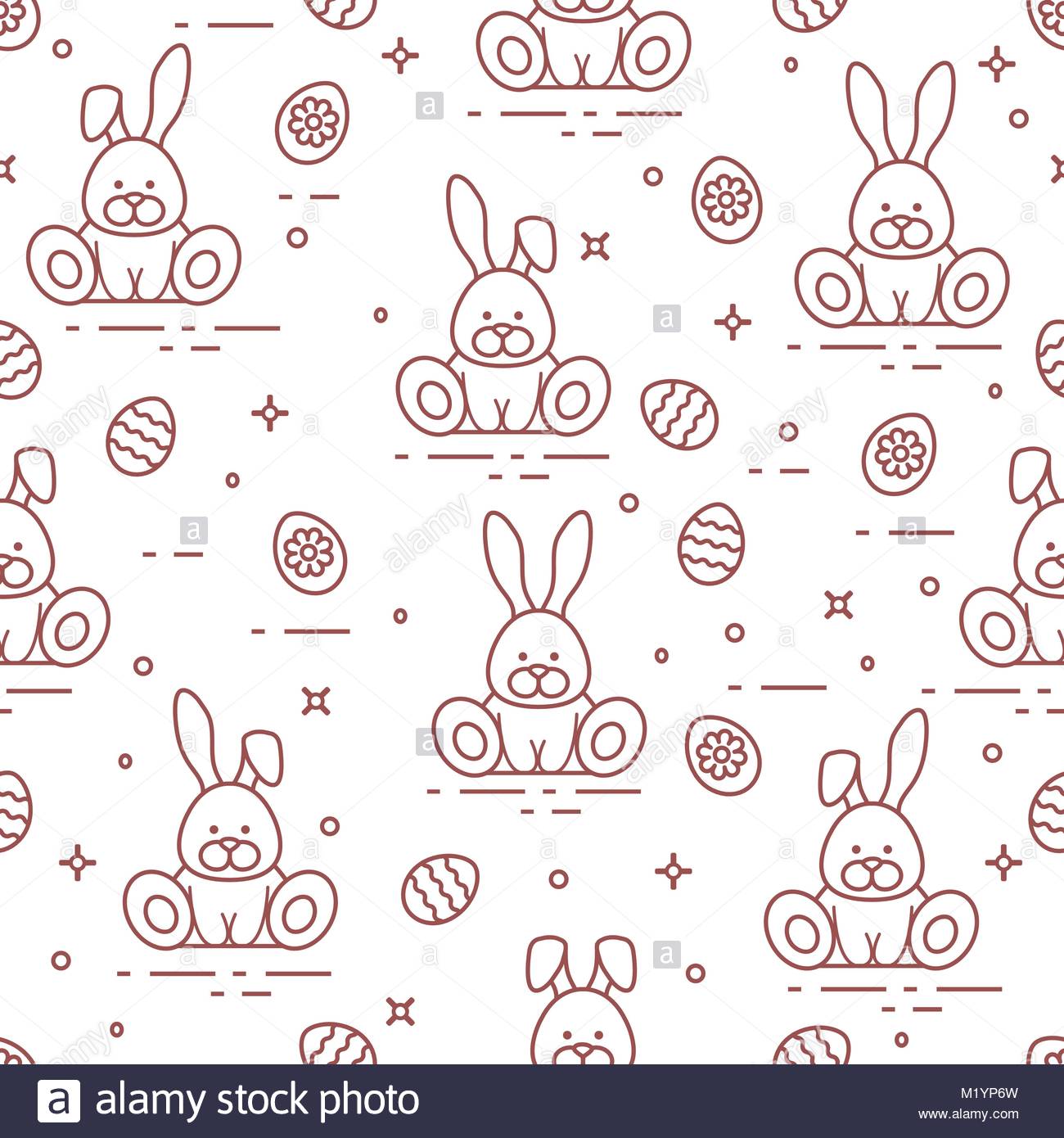 Seamless Pattern With Easter Symbols Rabbits Decorated Eggs