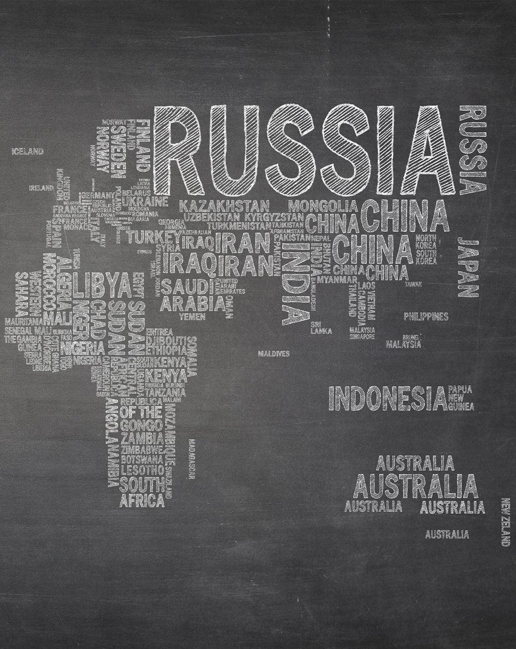 SHOP Country Names Map in Chalk Style Removable Fabric Mural