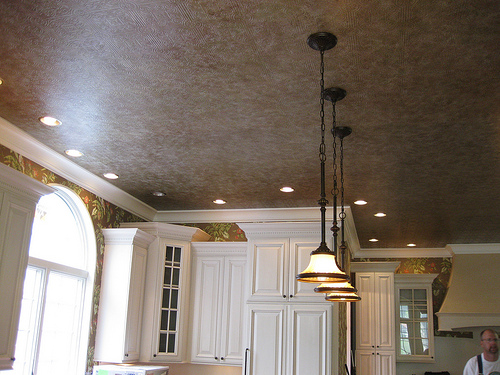 Kitchen Ceiling Made To Look Like Hammered Metal Match Wallpaper