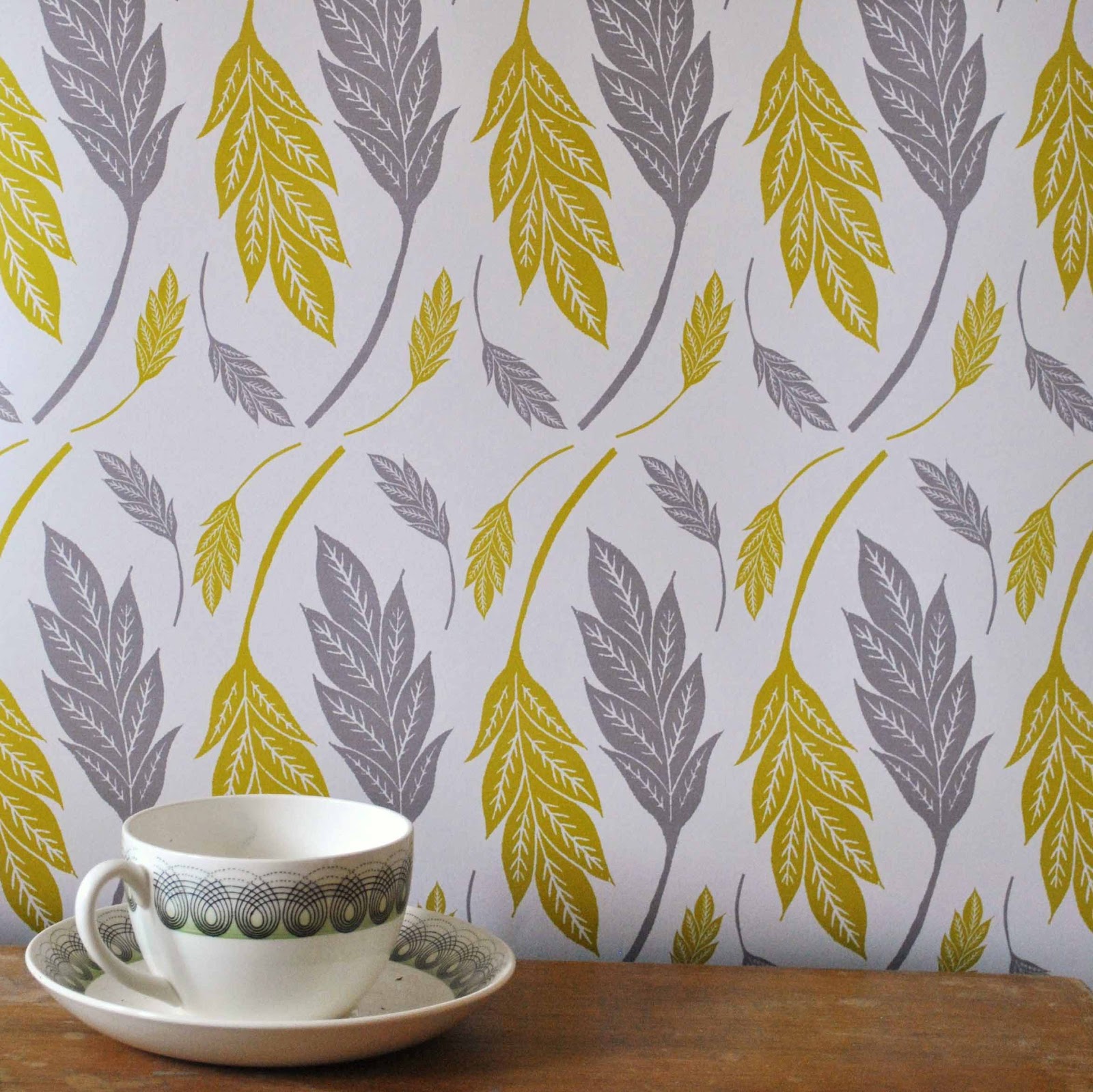 Trumpet Grey And Yellow Wallpaper