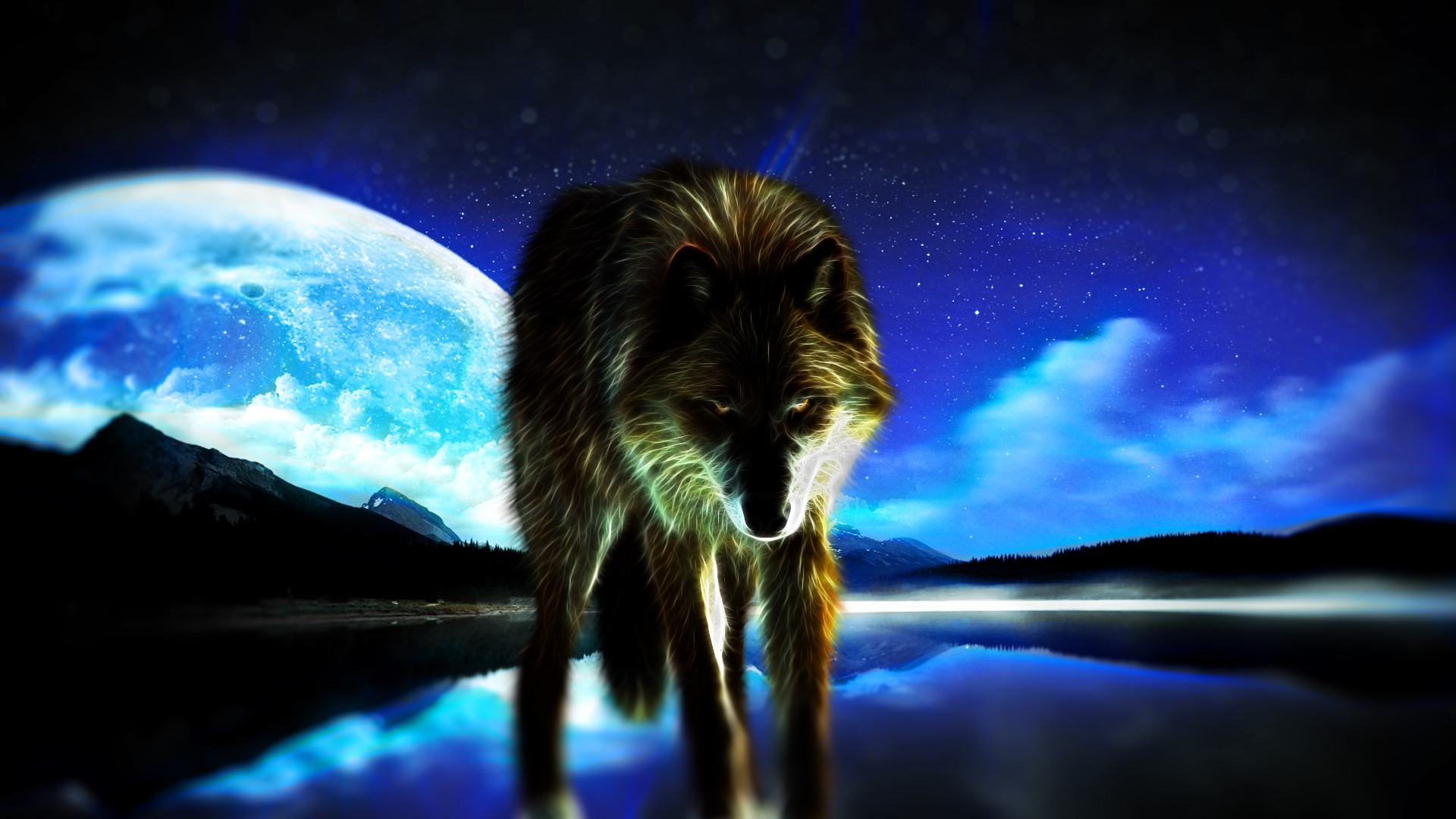 Wolf with Moon Wallpaper by Hardii on