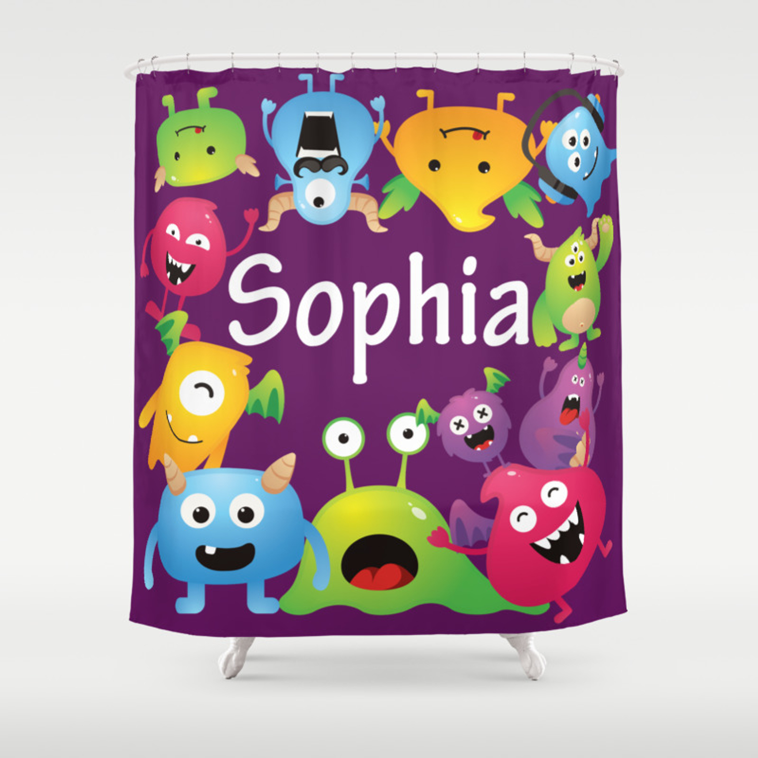 Cute Lovely Monsters Sophia Purple Background Shower Curtain