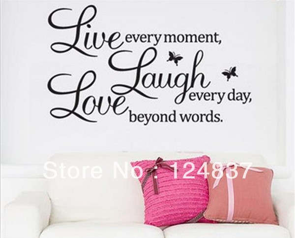 Live Laugh Love Quote Stickers Wallpaper Butterflies Wall Sticker