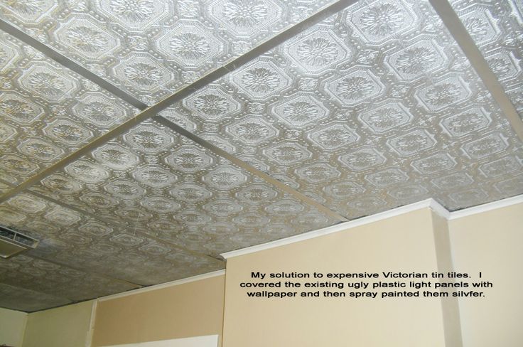 Cover Ugly Drop Ceiling Panels With Textured Wallpaper And Then Spray