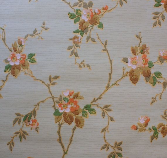 1920s Vintage Wallpaper gray background with brown and peach climbing