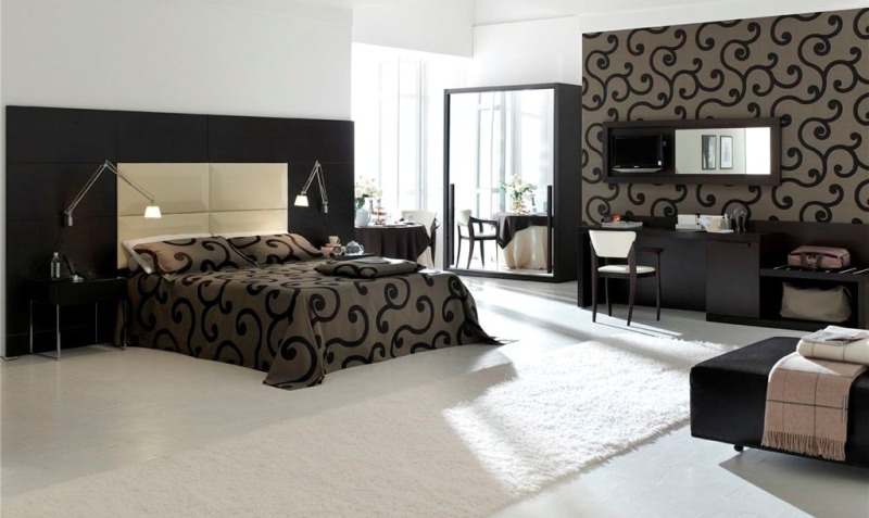 Elegant And Luxurious Modern Bedroom Design With Matching Wallpaper