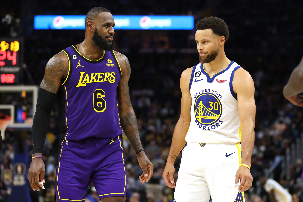 LeBron James and Stephen Curry face off during an NBA game