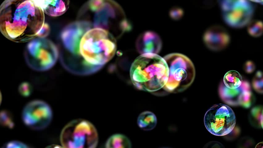 Iridescent Floating Bubbles With Black Background Stock Footage Video