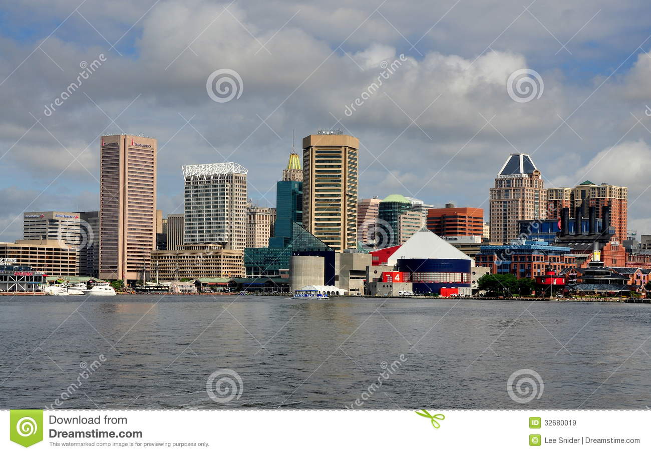 Baltimore Md Center City Skyline Maryland As Seen Bay Inner Harbor