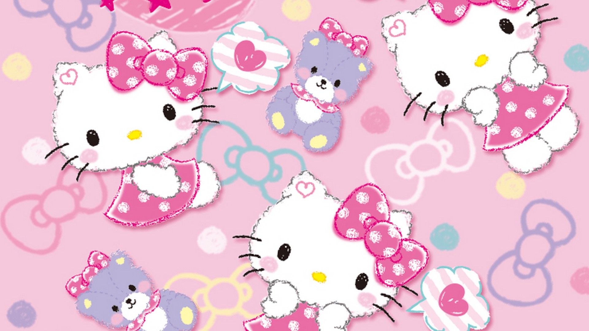 Hello Kitty Characters Background Wallpaper HD Live