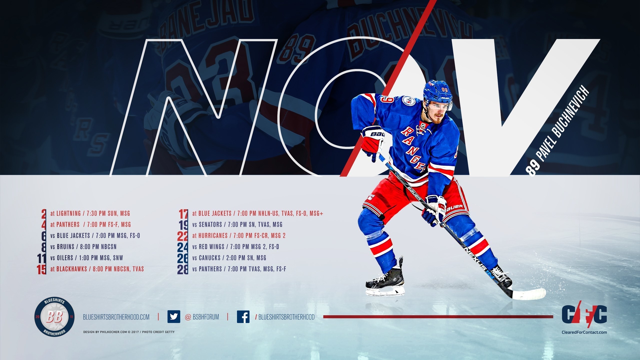 New York Rangers November 2017 Schedule Wallpaper featuring Pavel Buchnevich