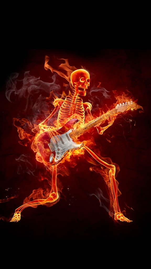 Burning Skeleton Playing The Guitar Wallpaper   iPhone Wallpapers 576x1024