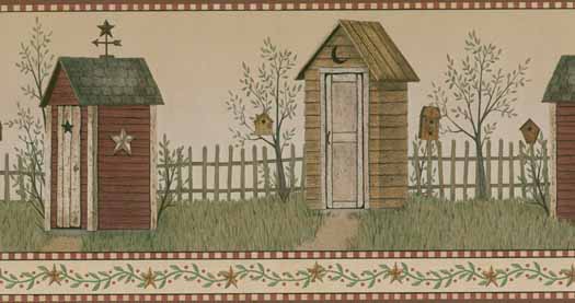 Bg1621bd Folk Art Country Outhouse Wallpaper Border