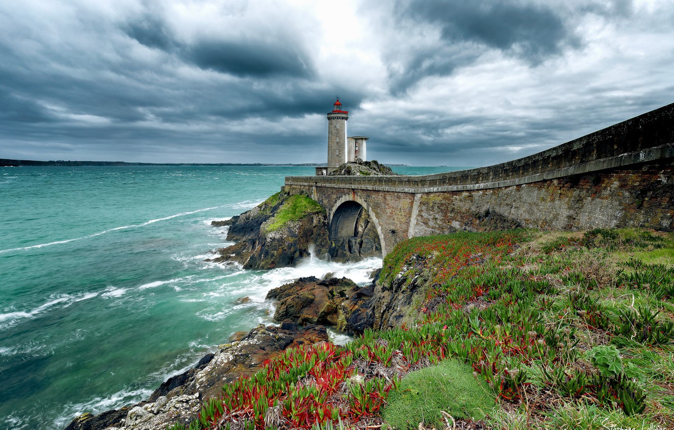 Wallpaper shore lighthouse France Brittany Finistere images