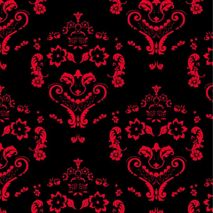 Baroque Damask Smiles Red on Black Pattern Design Lab Damask
