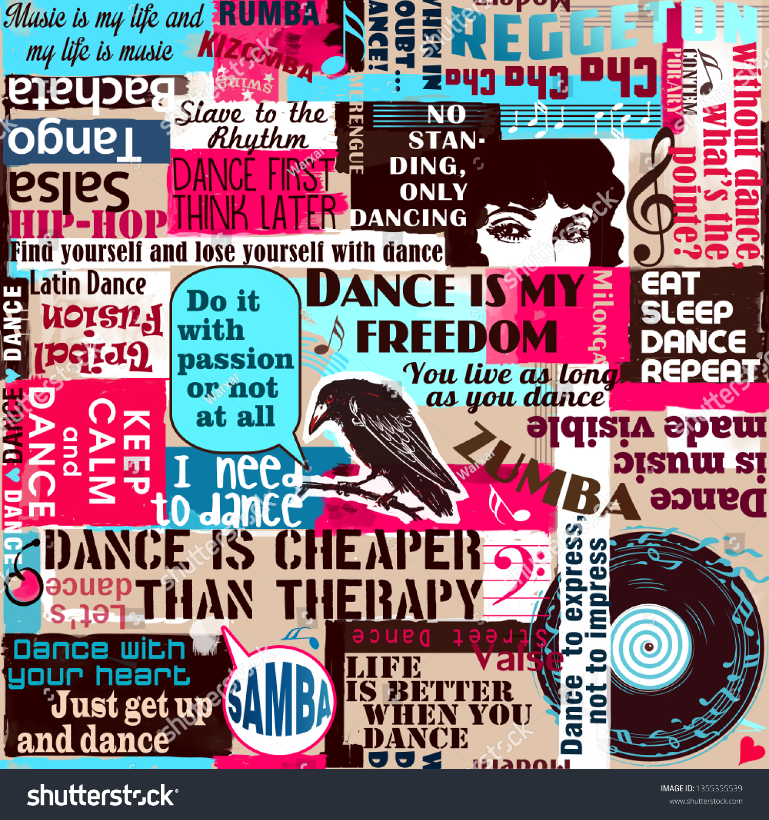 Dancers Dance Sayings Quotes Collage Zumba Stock Illustration