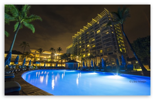 Pool At Night HD Desktop Wallpaper Widescreen High Definition