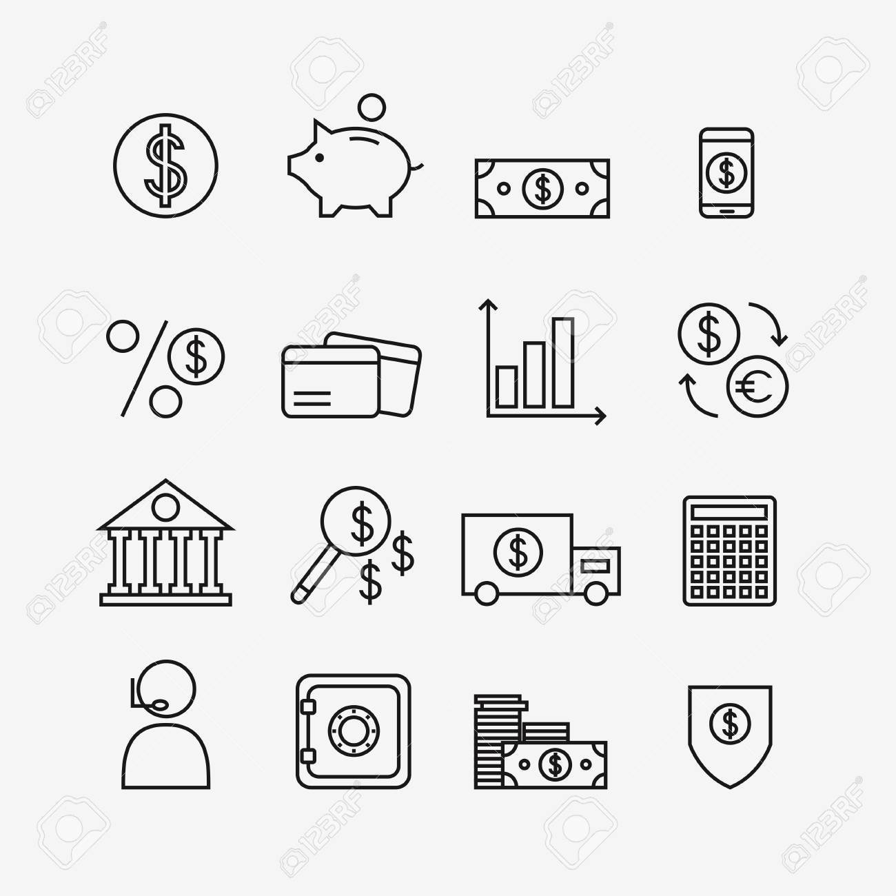 Finance Icons Isolated On Background Bank Icons Set Money Box