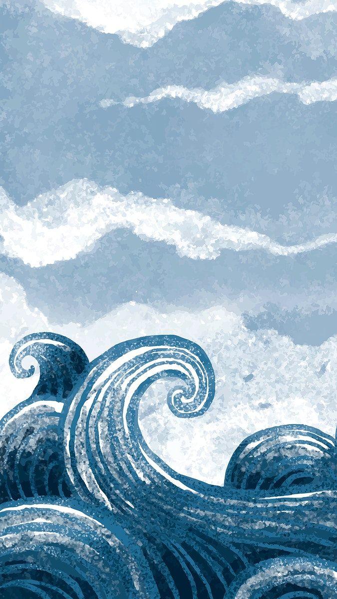 Ocean iPhone Wallpaper Aesthetic Painted Design Image By