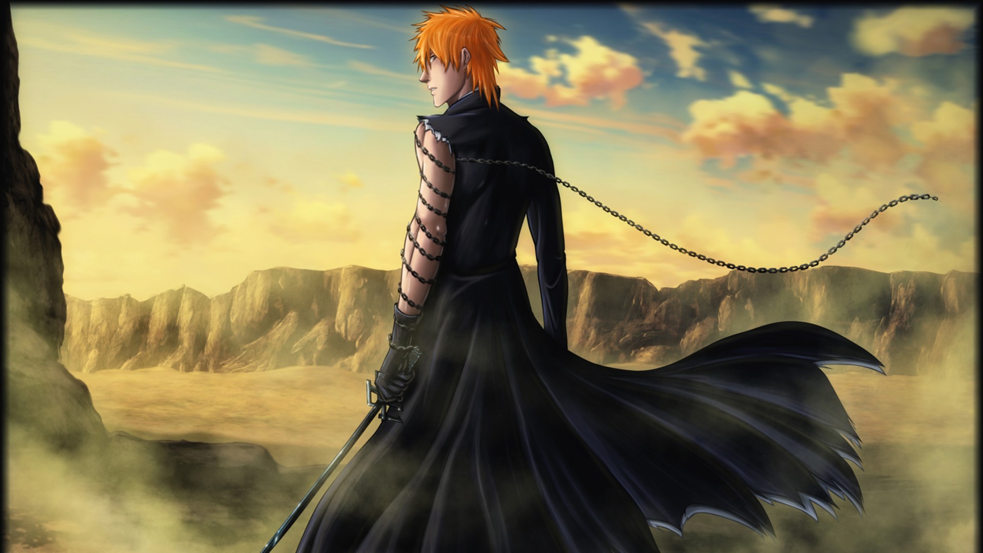 Bleach Kurosaki Ichigo Anime Boys Desert Chains Orange Hair Wallpaper HD