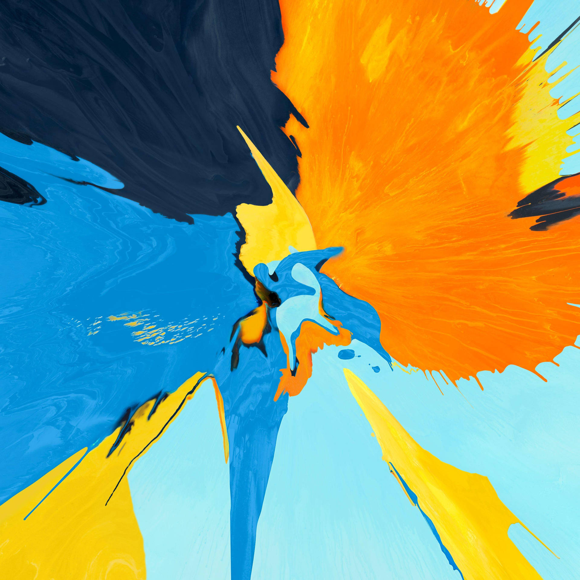 Abstract iPad 4k Wallpaper with vibrant blue, orange, and yellow paint splashes