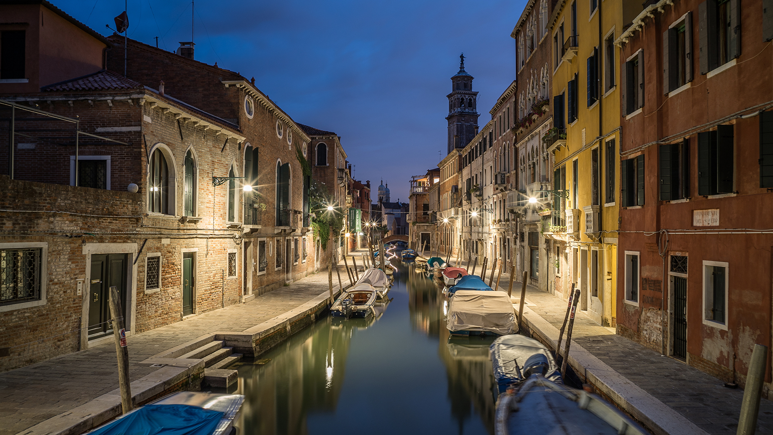 Wallpaper Venice Italy Canal Night Boats Marinas Street