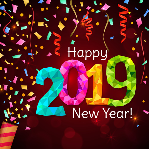 2019 new year background with colored confetti vector 02