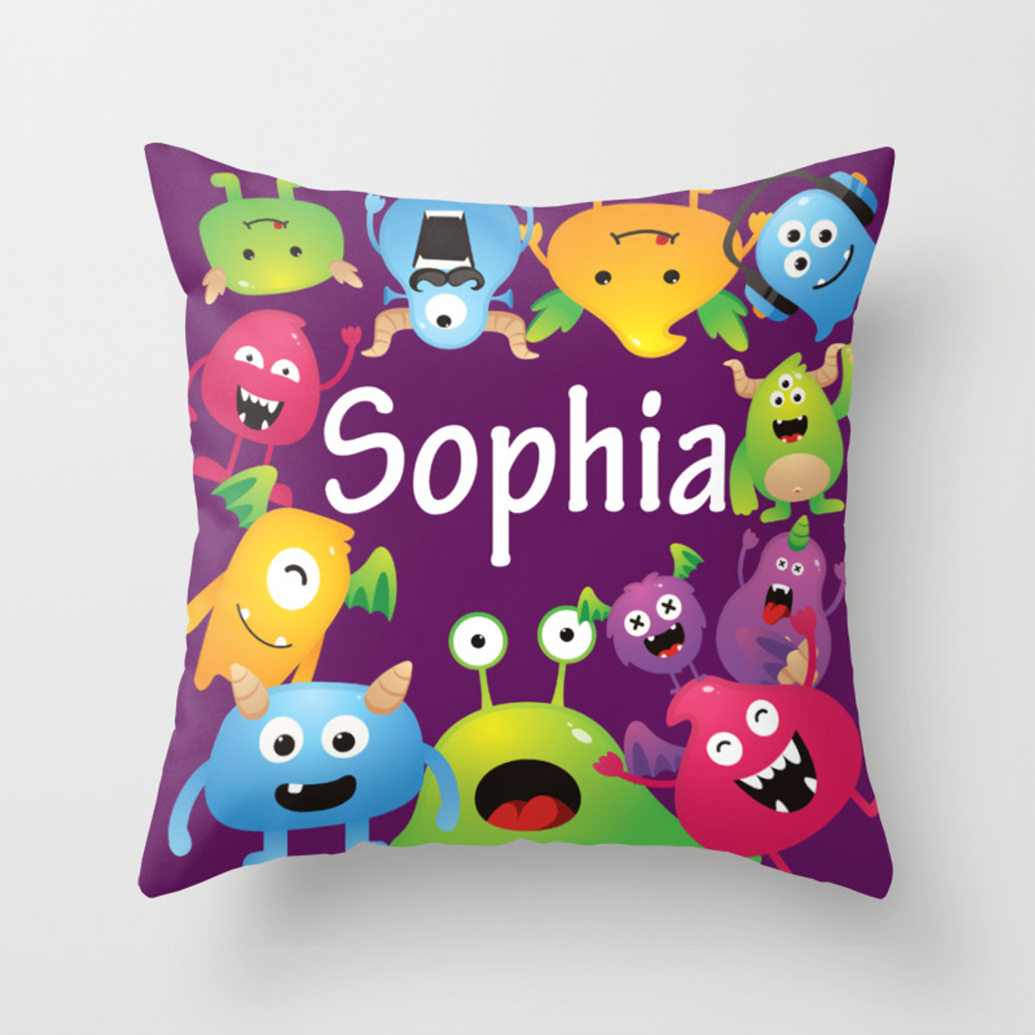 Cute Lovely Monsters Sophia Purple Background Throw Pillow