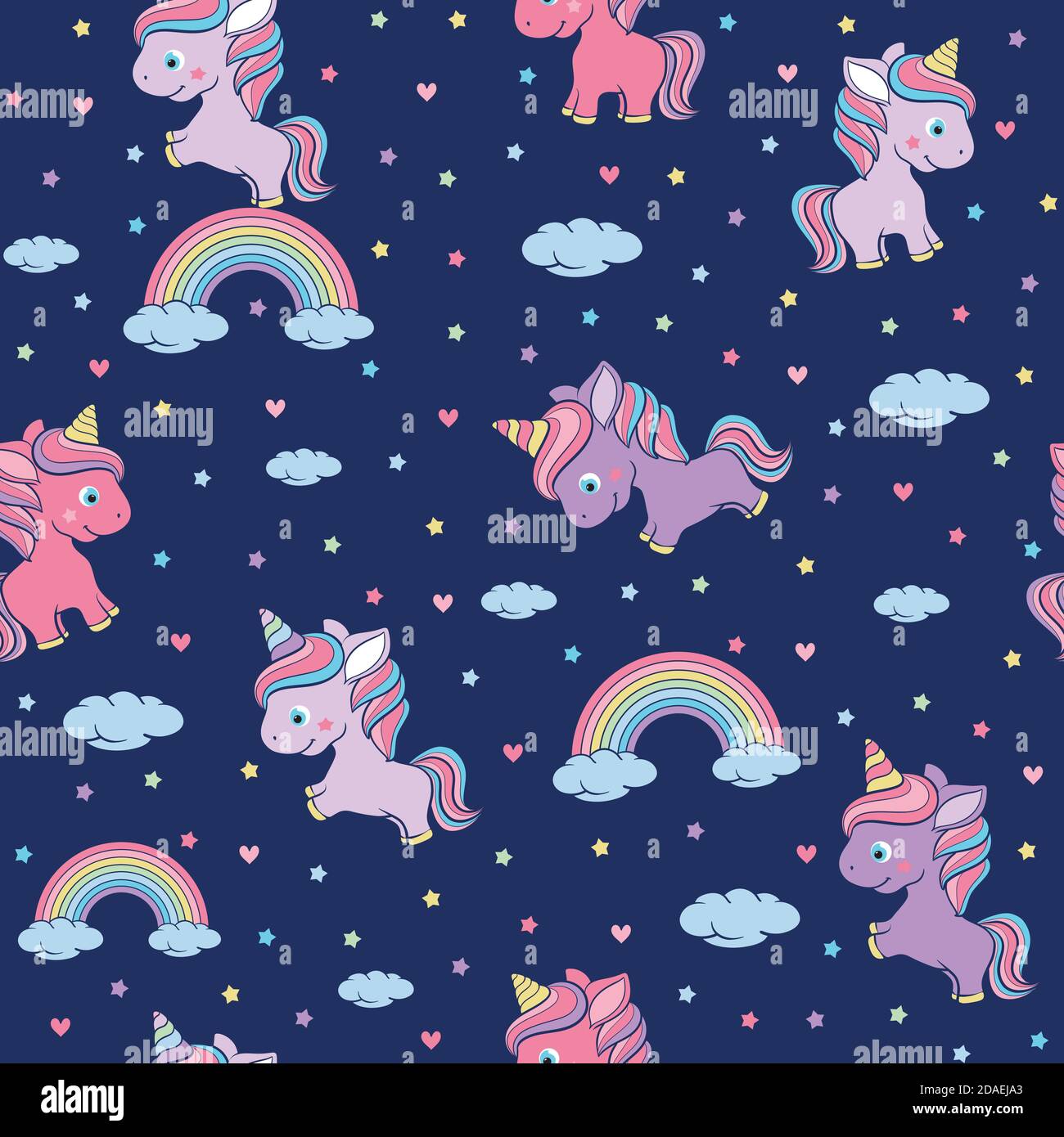 Seamless Pattern With Cute Little Unicorn Clouds