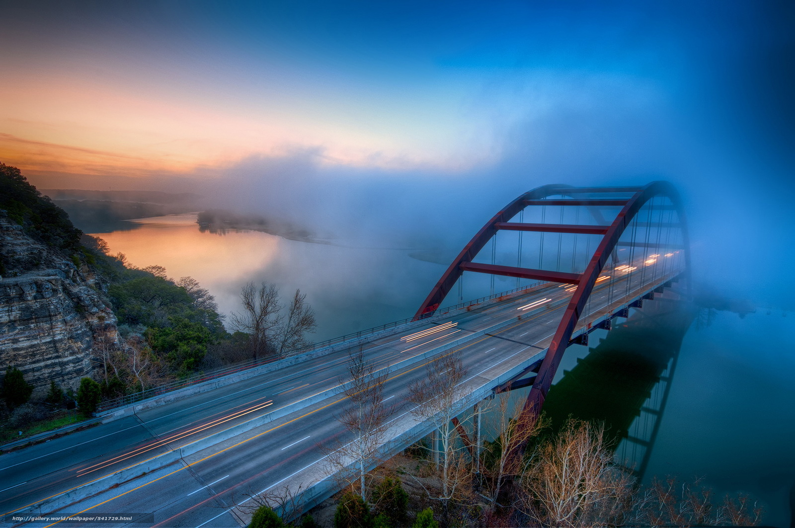 Download wallpaper Morning Fog Pennybacker Bridge austin texas 1600x1063