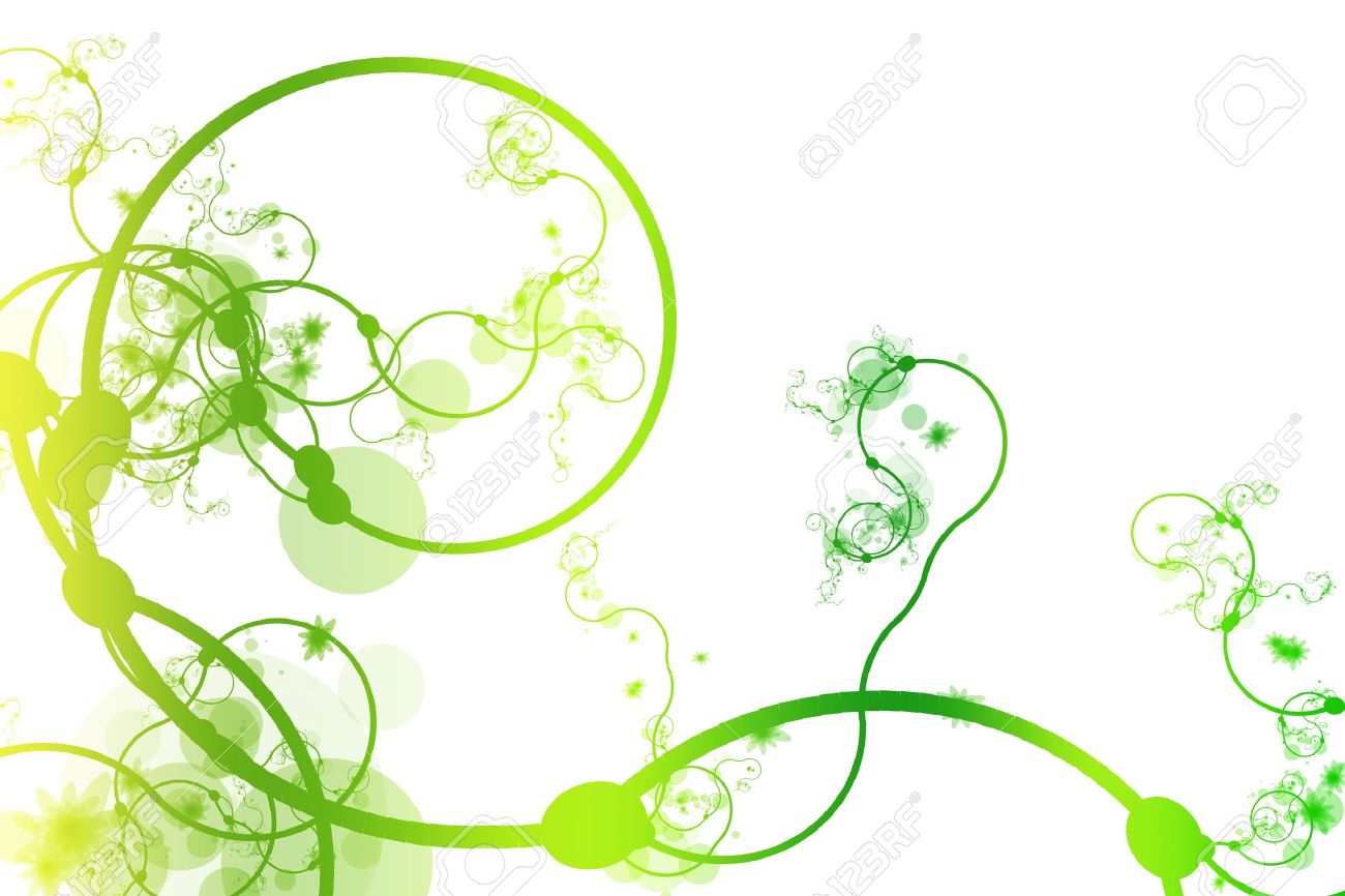 Green Abstract Curving Line Vines In White Background Stock Photo