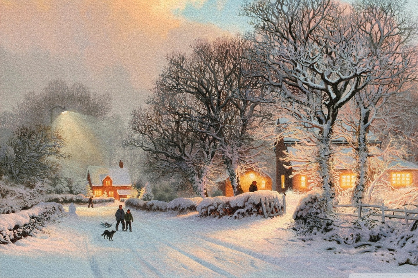 Village In Winter Painting 4k HD Desktop Wallpaper For Ultra