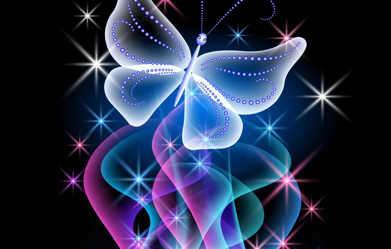 Wallpaper Butterfly Abstract Design Blue Pink Glow